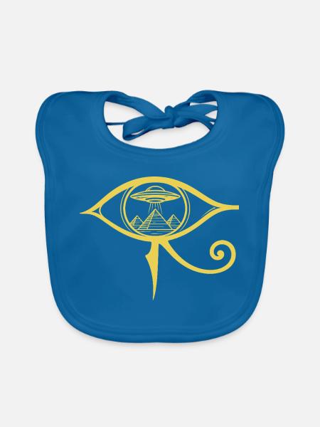 Auge von Horus, antikes UFO - Baby Bio-Lätzchen - Pfauenblau - Vorne