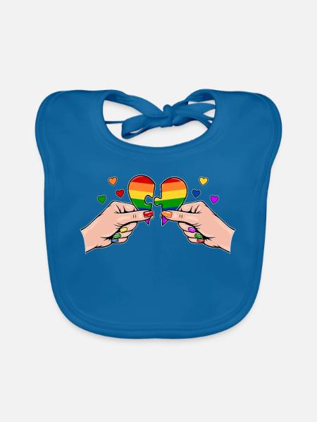Frauenhände Herzpuzzle Regenbogen mit Herzen - Baby Bio-Lätzchen - Pfauenblau