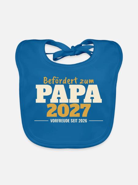 Befördert zum Papa 2027 – für dunkle Shirts - Baby Bio-Lätzchen - Pfauenblau - Vorne
