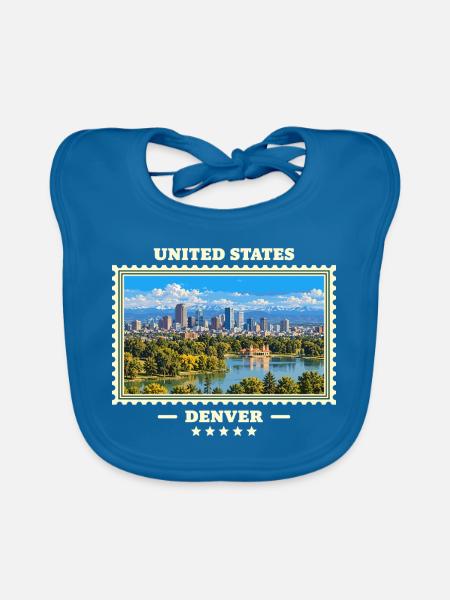 Vereinigte Staaten Denver Vintage Reisemarke - Baby Bio-Lätzchen - Pfauenblau - Vorne