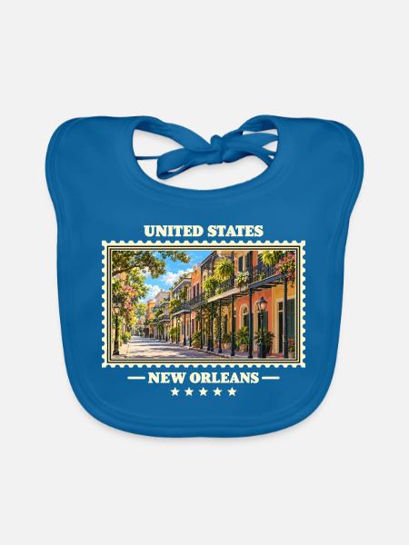 Vereinigte Staaten New Orleans Vintage Reisemarke - Baby Bio-Lätzchen - Pfauenblau - Vorne