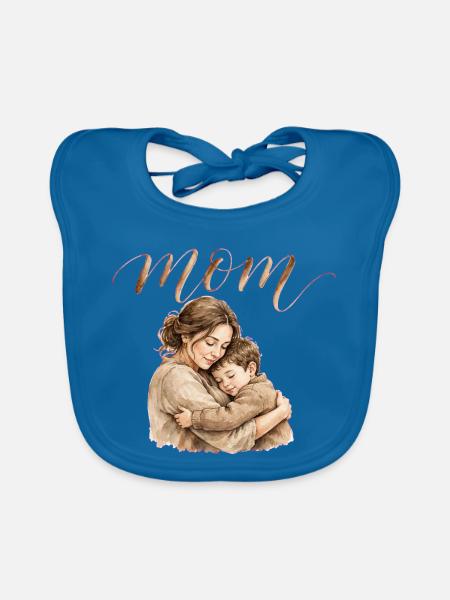 Mama umarmt Aquarell-Umarmung - Baby Bio-Lätzchen - Pfauenblau - Vorne