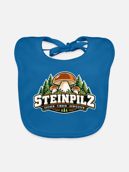 Steinpilz Waldpfad Design - Baby Bio-Lätzchen - Pfauenblau