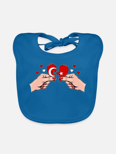 Türkei Frauenhände Herzpuzzle - Baby Bio-Lätzchen - Pfauenblau - Vorne