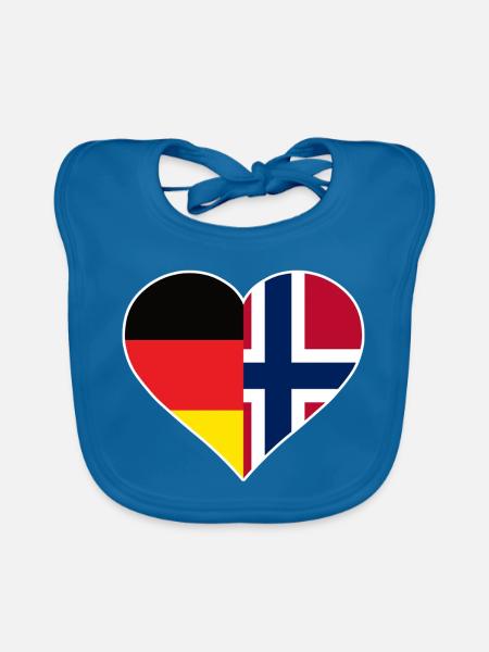 Deutsch-Norwegisches Flaggenherz - Baby Bio-Lätzchen - Pfauenblau - Vorne