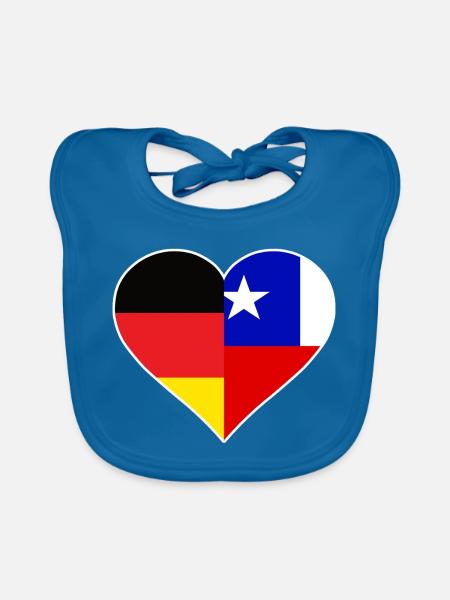 Deutsch-Chilenisches Flaggenherz - Baby Bio-Lätzchen - Pfauenblau