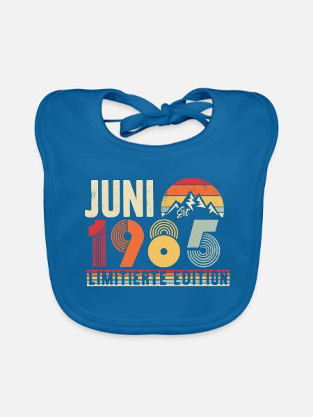 Juni 1985 Geburtsjahr Vintage Retro - Baby Bio-Lätzchen - Pfauenblau - Vorne