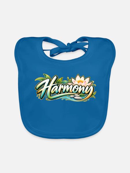 Harmony: Lotusfluss Zen-Muster - Baby Bio-Lätzchen - Pfauenblau - Vorne