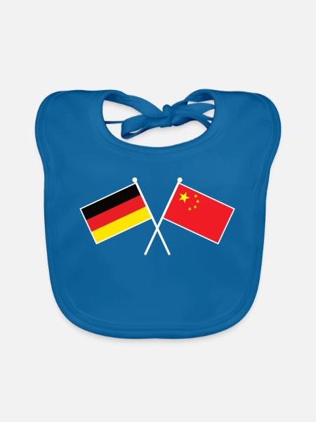 Germany x China Friendship Flags - Baby Bio-Lätzchen - Pfauenblau - Vorne