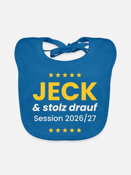Jeck und stolz drauf Karneval Shirt Alaaf Session  - Baby Bio-Lätzchen - Pfauenblau - Vorne