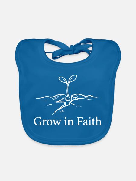 Grow In Faith christliches Setzlingsdesign - Baby Bio-Lätzchen - Pfauenblau - Vorne