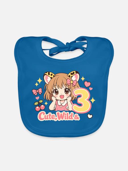 Cute Wild & 3 Leopard Girl Theme - Baby Bio-Lätzchen - Pfauenblau - Vorne