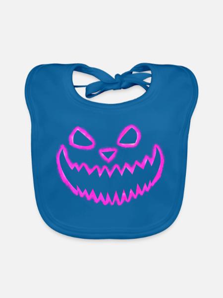 Kürbisgesicht Umriss Pink - Neon Halloween - Baby Bio-Lätzchen - Pfauenblau - Vorne