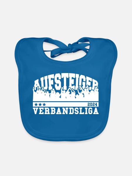 Aufsteiger 2024 Verbandsliga Aufstieg Fußball - Baby Bio-Lätzchen - Pfauenblau - Vorne