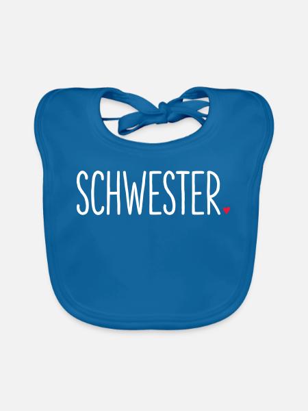 Schwester ❤️ – Liebevolles Textdesign - Baby Bio-Lätzchen - Pfauenblau