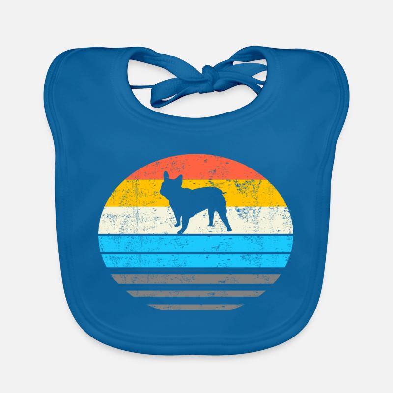 Cadeau Rétro Bouledogue Français - Bavoir bio Bébé - bleu paon