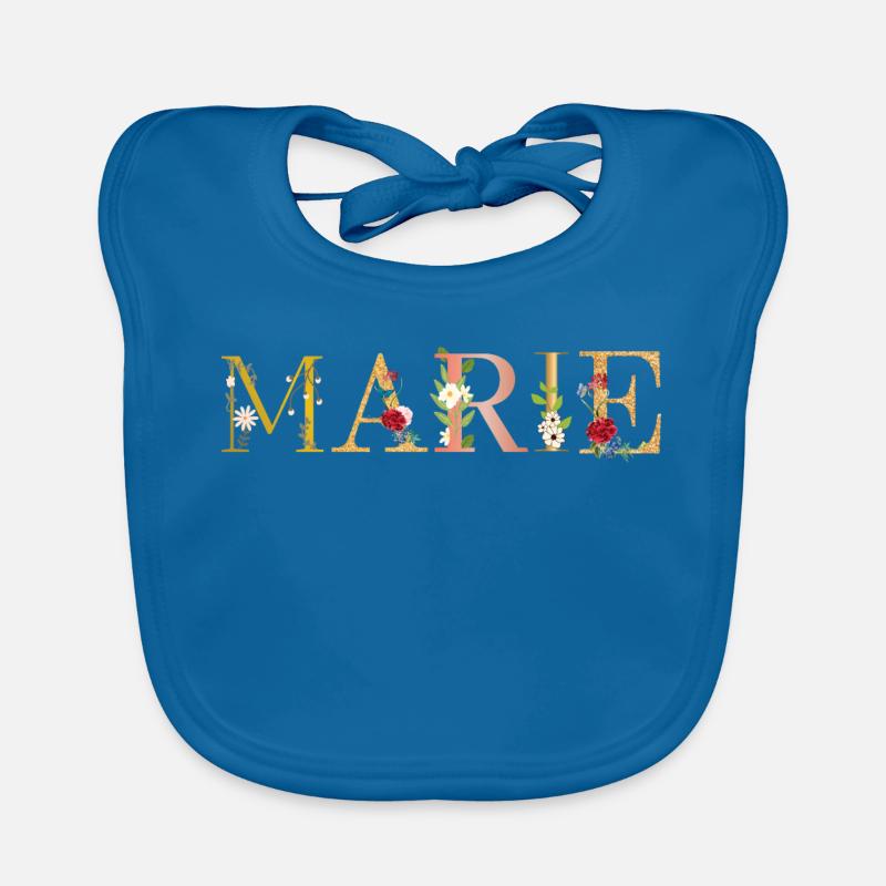 Le prénom de MARIE est décoré de fleurs - Bavoir bio Bébé - bleu paon