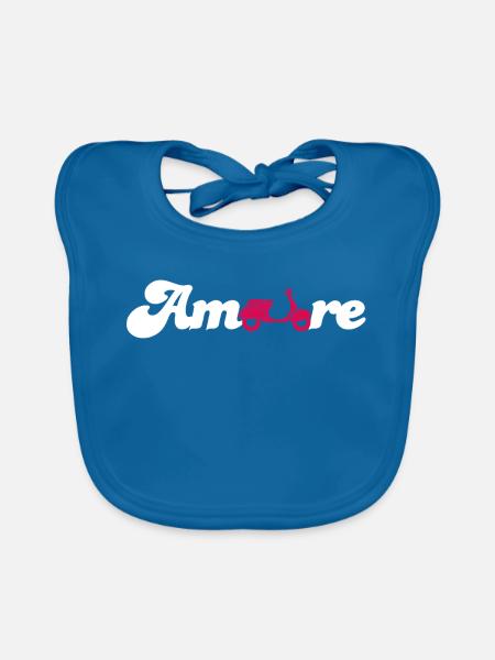 Amore Love Love Italy Fan Roller Police Cursive - Bavoir bio Bébé - bleu paon - Devant