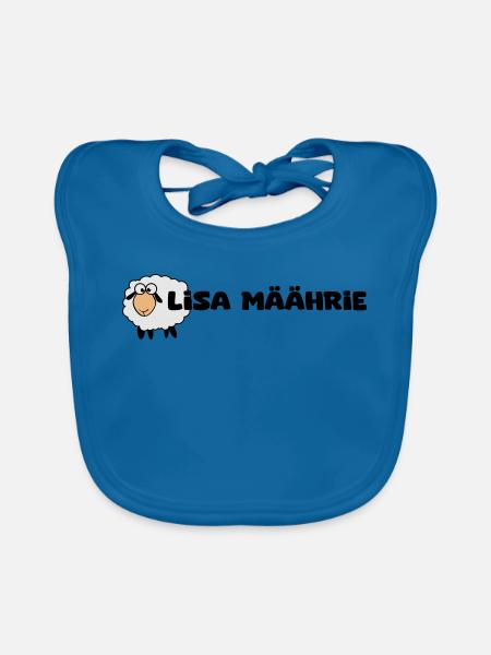 Lisa Marie - Schriftzug Lisa Mäährie mit Schaf - Baby Bio-Lätzchen - Pfauenblau - Vorne