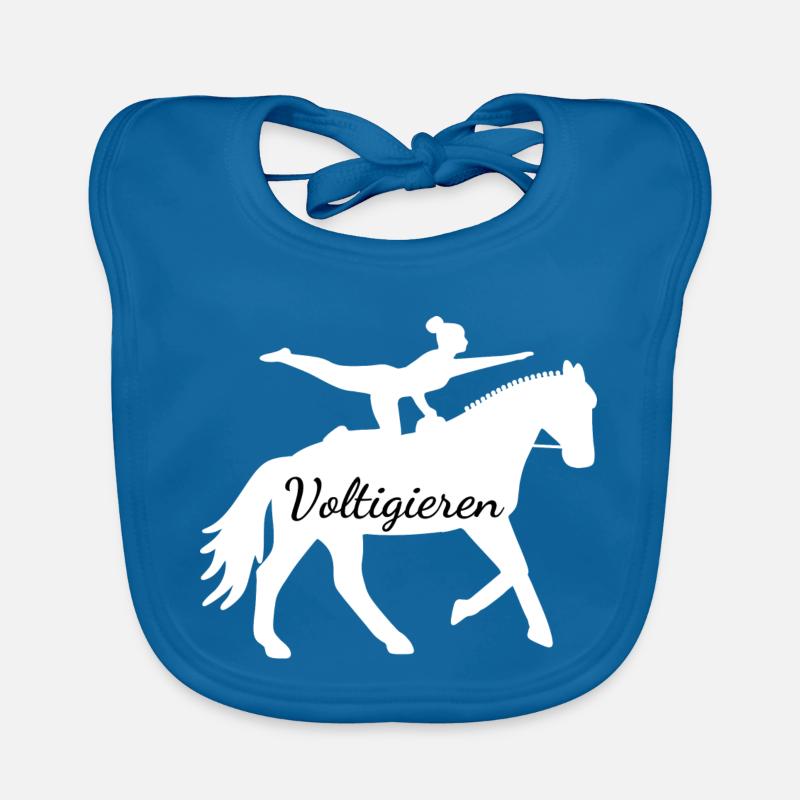 Cheval blanc avec sauteur - cheval de saut - Bavoir bio Bébé - bleu paon