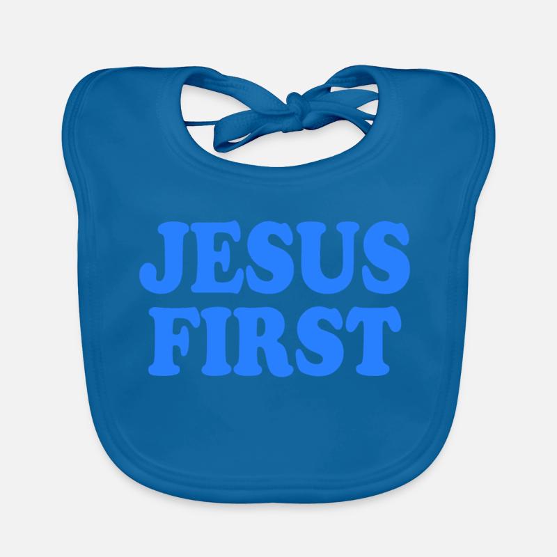 Jesus first - Baby Bio-Lätzchen - Pfauenblau