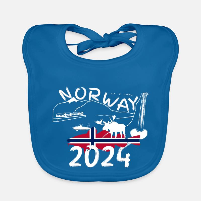 Norway 2024 Cod with Mountains and Moose Fishing Organic Baby Bibs