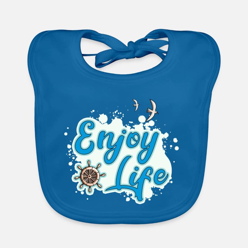Enjoy Life - maritimer Style mit Möwe und Ruder - Baby Bio-Lätzchen - Pfauenblau