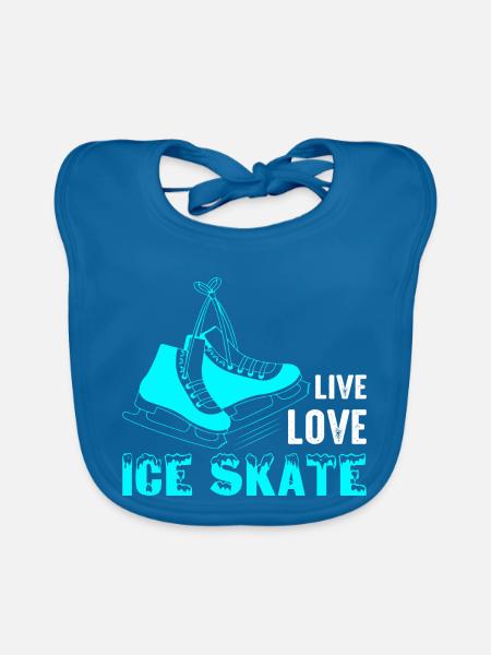 Live Love Ice Skate Figure Skater Ice Skating - Organic Baby Bibs - peacock-blue - Front