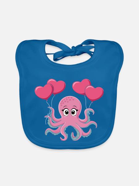 Poulpe Amoureux, Saint-Valentin t shirts - Bavoir bio Bébé - bleu paon - Devant