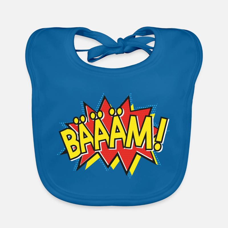 BÄÄÄM Bande dessinée Action Bulle - Style Pop-Art - Bavoir bio Bébé - bleu paon