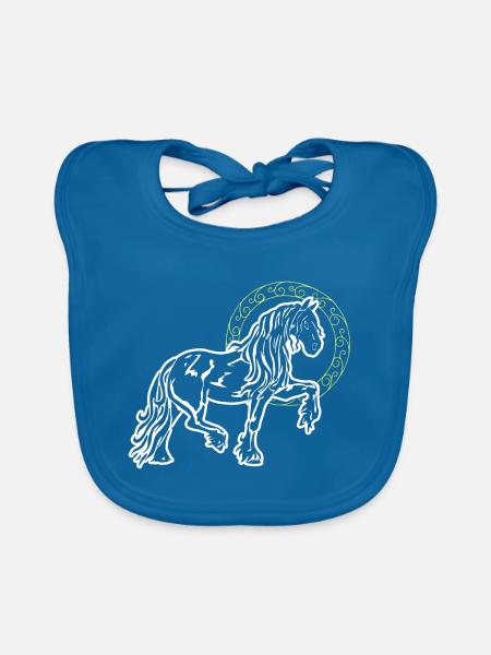 Friese Pferd Stolz Lustig Kreis Goldring Geschenk - Baby Bio-Lätzchen - Pfauenblau - Vorne