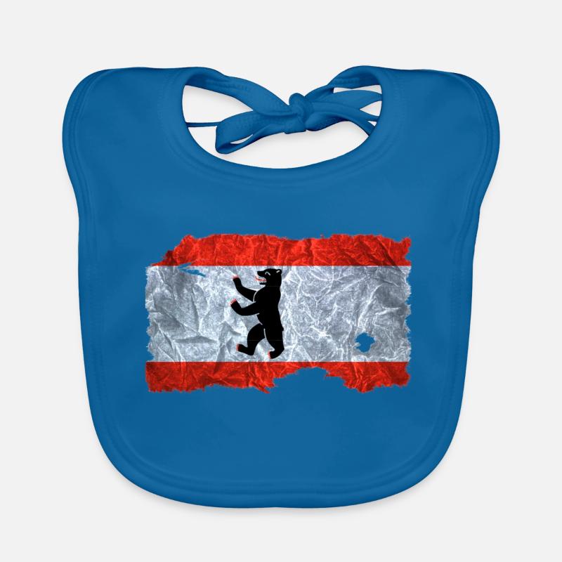 Regard drapeau Berlin / drapeau de cru utilisé - Bavoir bio Bébé - bleu paon