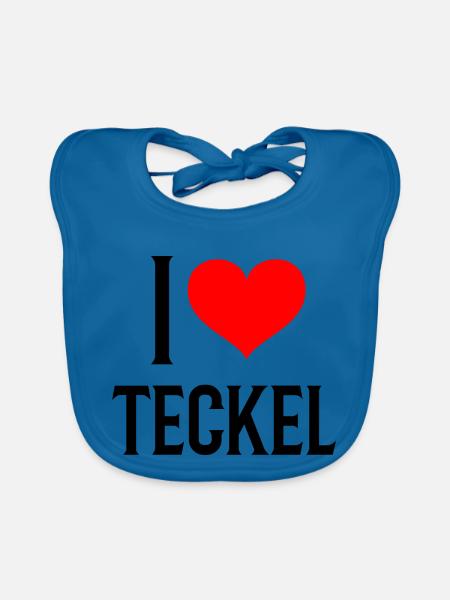 i heart teckel - j'aime mon teckel - Bavoir bio Bébé - bleu paon - Devant