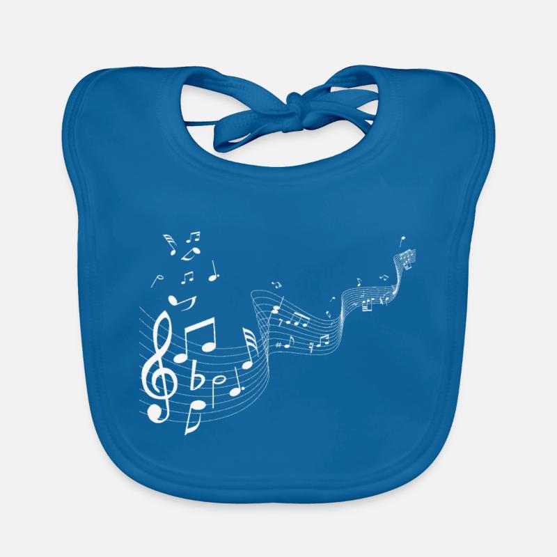 Notes de musique blanches - Bavoir bio Bébé - bleu paon
