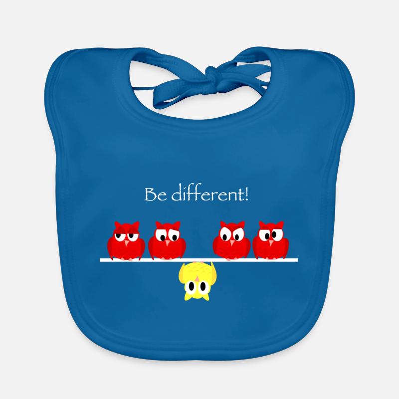 Be different - think different mit kleinen Eulen - Baby Bio-Lätzchen - Pfauenblau