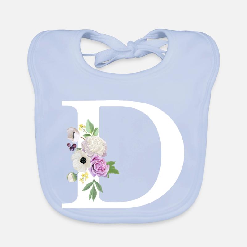 Lila Blumenbuchstabe D Baby Bio-Lätzchen
