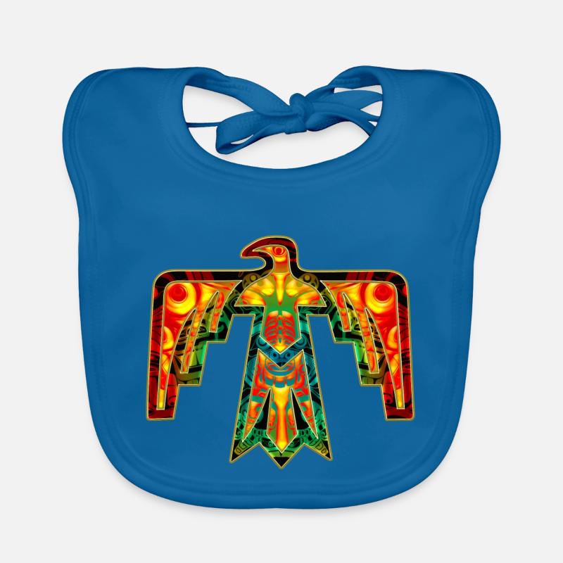 Oiseau-tonnerre - Thunderbird , Amérindiennes - Bavoir bio Bébé - bleu paon
