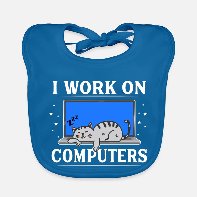 I Work on Computers Funny Cat Baby Bio-Lätzchen