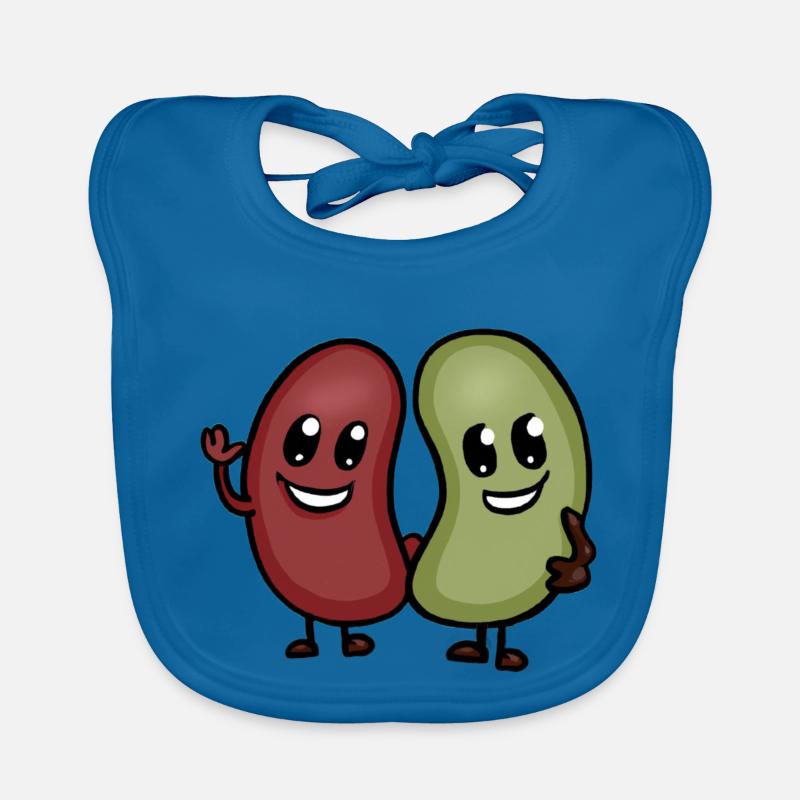 Haricots petits, petits haricots de dessins animés drôles - Bavoir bio Bébé - bleu paon