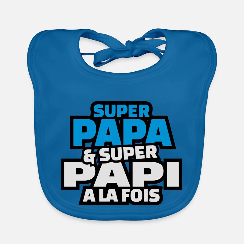 super papa et super papy à la fois - Bavoir bio Bébé - bleu paon