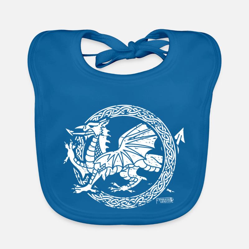 Walisischer Drache mit keltischem Ring - Baby Bio-Lätzchen - Pfauenblau