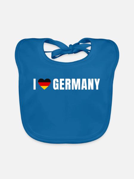 Germany Herz – Deutschland Flaggenherz - Baby Bio-Lätzchen - Pfauenblau - Vorne