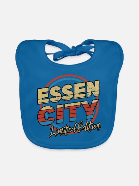 Essen Germany City Font 80s Style - Organic Baby Bibs - peacock-blue - Front