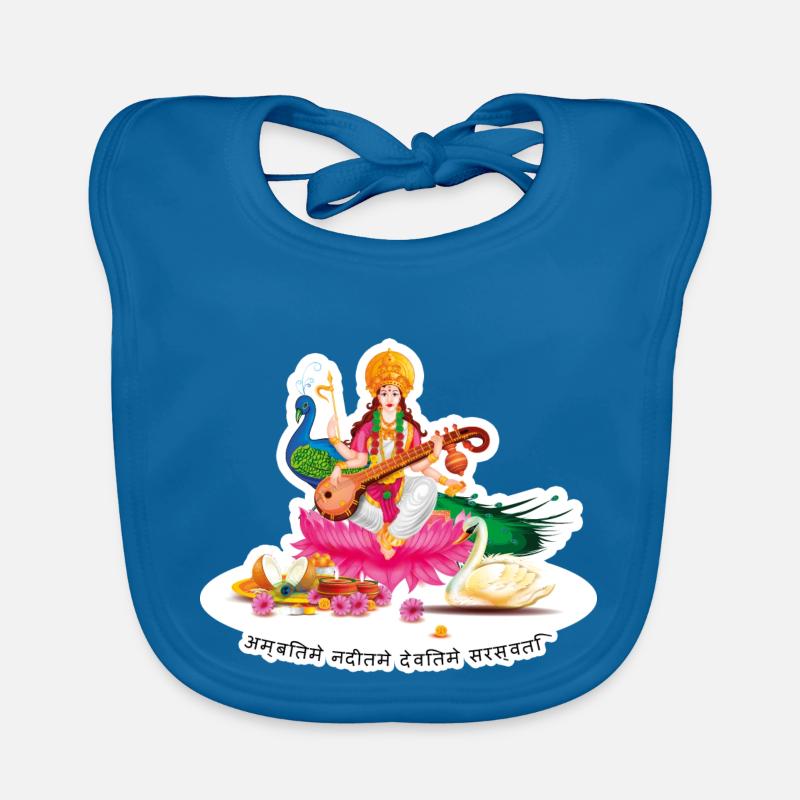 SARASVATI Goddess Brahma Hindu Sanskrit Peacock Organic Baby Bibs