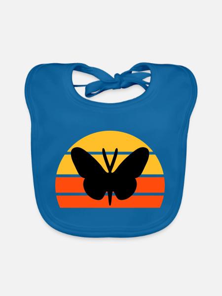 Schmetterling vor einer Halbsonne - Baby Bio-Lätzchen - Pfauenblau - Vorne
