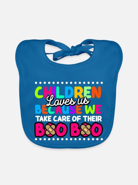Children love us because we care for their boo boo - Organic Baby Bibs - peacock-blue - Front