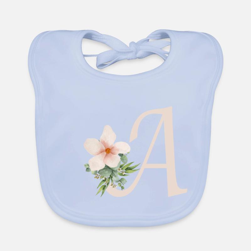 Letter A with flower Organic Baby Bibs