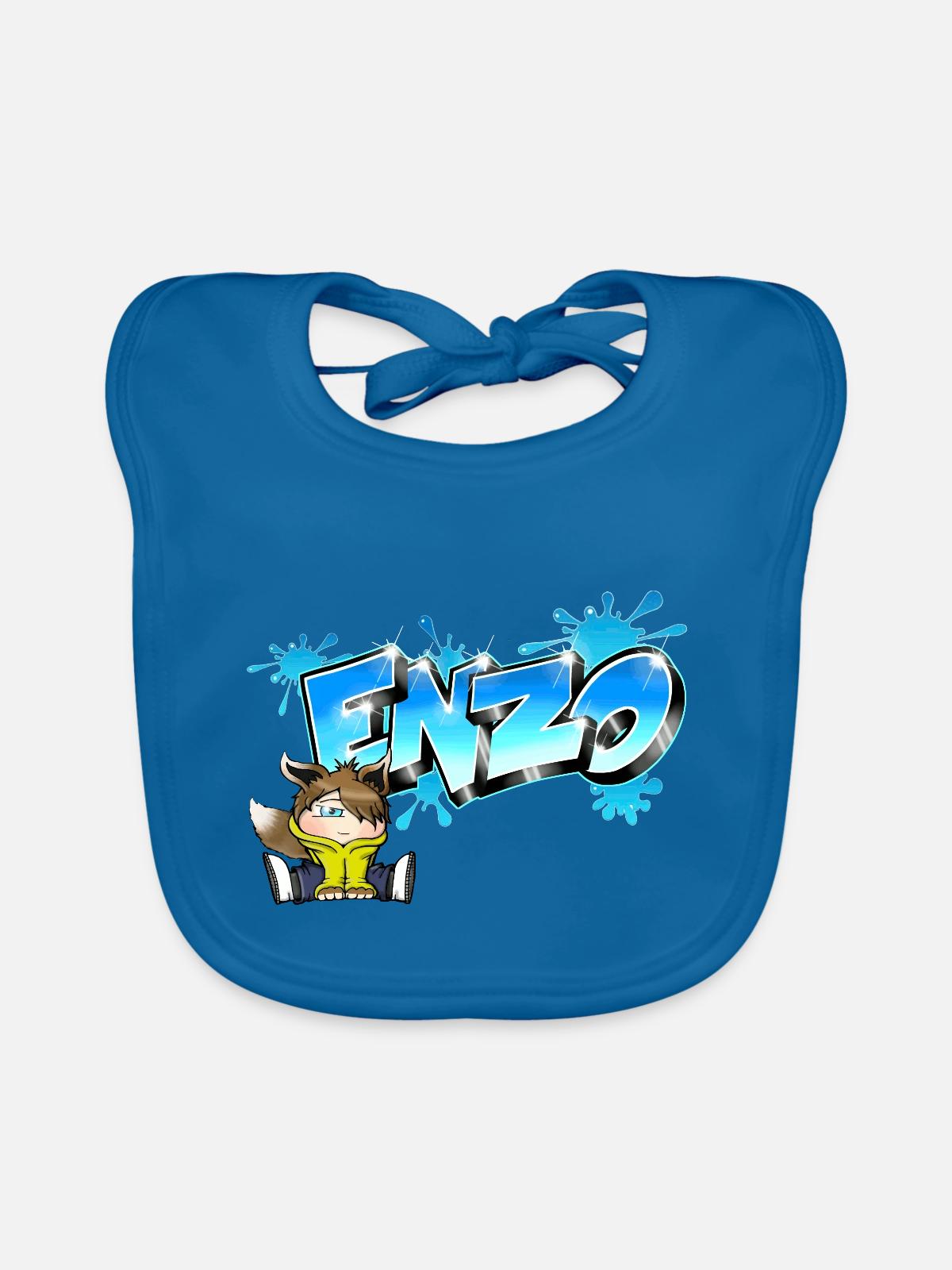 Enzo-Graffiti-Name - Baby Bio-Lätzchen - Pfauenblau - Vorne