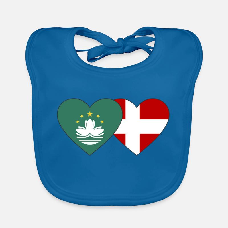 Macau Denmark Flag Heart Organic Baby Bibs