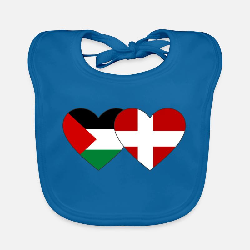 Palestine Danemark Drapeau Coeur - Bavoir bio Bébé - bleu paon